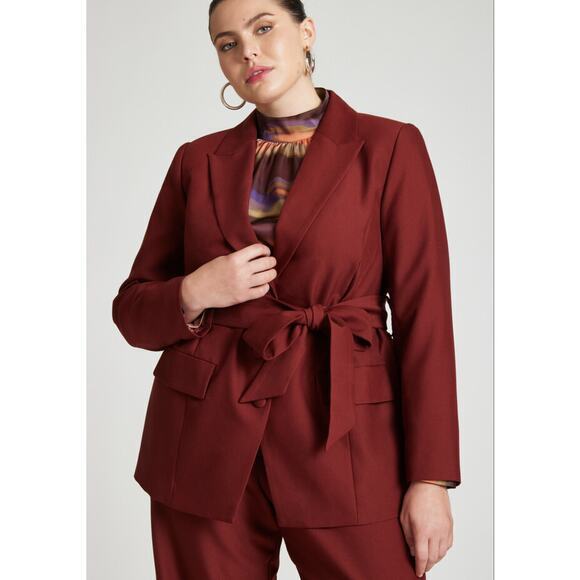 New!‎ Eloquii Wide Belt Single Breasted Blazer burgundy, size 16 - Picture 1 of 14